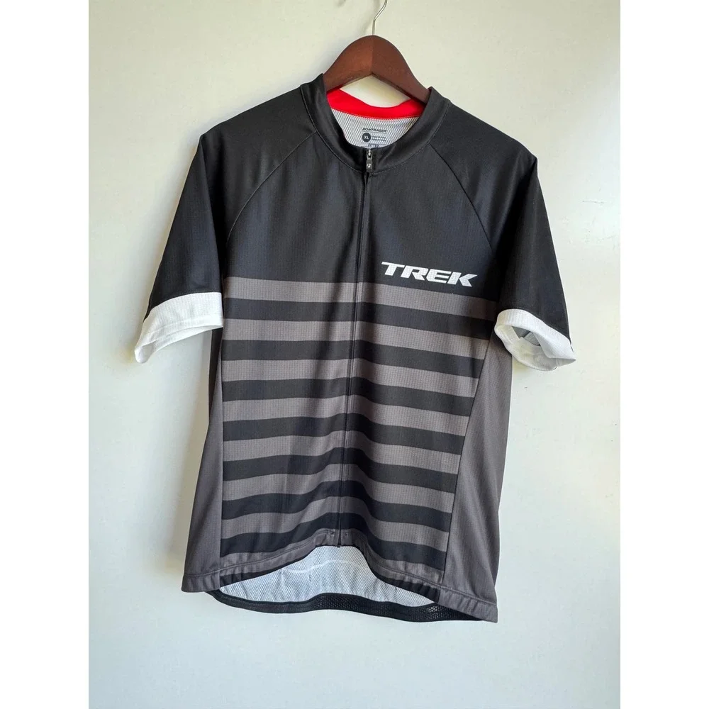Trek Bontrager Mens XL Cycling Jersey Black Grey Striped Short Sleeve Profila